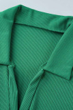 Green Casual Solid Split Joint Slit V Neck Straight Dresses