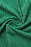 Green Casual Solid Split Joint Slit V Neck Straight Dresses