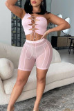 Pink Fashion Sexy Solid See-through Skinny High Waist Shorts