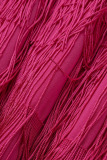 Rose Red Elegant Solid Tassel Patchwork Flounce V Neck One Step Skirt Dresses