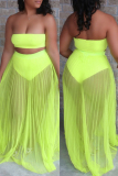 Olive Green Fashion Sexy Solid Split Joint Backless Strapless Sleeveless Two Pieces Swimwears