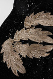 Black Casual Elegant Print Embroidered Split Joint O Neck One Step Skirt Dresses