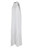 White Elegant Solid Patchwork Fold Halter A Line Plus Size Dresses