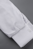 White Fashion Casual Solid Bandage Turndown Collar Tops