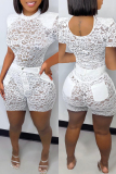 White Fashion Sexy Solid See-through O Neck Short Sleeve Two Pieces