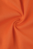 Tangerine Red Sexy Solid Hollowed Out Patchwork Asymmetrical Half A Turtleneck Sleeveless Two Pieces