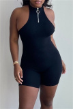 Coffee Sexy Casual Solid Backless Halter Sleeveless Skinny Romper