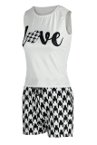 White Casual Print Patchwork O Neck Sleeveless Two Pieces