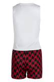 Red Casual Print Patchwork O Neck Sleeveless Two Pieces