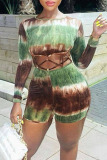 Green Sexy Print Hollowed Out Patchwork O Neck Regular Jumpsuits