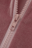 Pink Casual Solid Patchwork Zipper Collar Regular Rompers