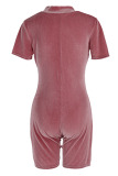 Silver Gray Casual Solid Patchwork Zipper Collar Regular Rompers