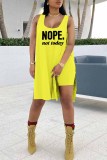 Yellow Fashion Casual Letter Print Slit U Neck Sleeveless Two Pieces