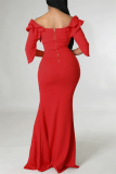 Red Fashion Sexy Solid Split Joint Slit Off the Shoulder Evening Dress