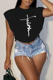 White Casual Street Print Bandage Hollowed Out Patchwork O Neck T-Shirts