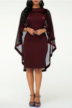 Burgundy Fashion Casual Solid Split Joint O Neck Evening Dress