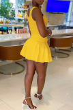 Yellow Sexy Casual Solid Basic V Neck Sleeveless Two Pieces