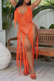 White Sexy Solid Tassel Hollowed Out Split Joint Swimwears Cover Up