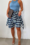 Red Blue Casual Street Plaid Print Bandage Patchwork High Waist Straight Full Print Bottoms