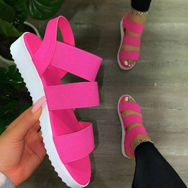Rose Red Fashion Casual Hollowed Out Patchwork Solid Color Round Out Door Shoes