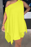 Yellow Fashion Casual Solid Asymmetrical Oblique Collar Sleeveless Two Pieces