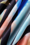 Blue Casual Print Split Joint Oblique Collar Plus Size Jumpsuits