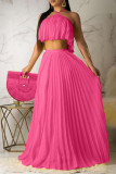 Pink Fashion Sexy Sleeveless Skirt Two-piece Set