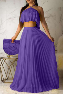 Purple Fashion Sexy Sleeveless Skirt Two-piece Set