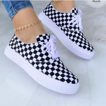 Black White Fashion Casual Bandage Split Joint Printing Round Comfortable Flats Shoes