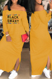 Khaki Fashion Casual Print Off the Shoulder One Step Skirt Dresses