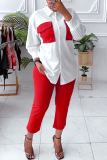 Red Fashion Solid Patchwork Turndown Collar Plus Size Two Pieces