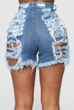 Pink Sexy Street Solid Ripped Make Old Split Joint High Waist Denim Shorts