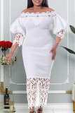 White Fashion Casual Solid Patchwork Off the Shoulder Long Dress Dresses