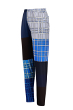 Blue Fashion Casual Patchwork Mid Waist Trousers