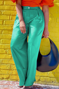 Green Casual Solid Split Joint Straight High Waist Straight Solid Color Bottoms