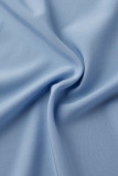 Sky Blue Fashion Casual Solid Draw String Frenulum Turndown Collar Shirt Dress Dresses