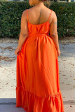 Tangerine Red Elegant Solid Patchwork Spaghetti Strap A Line Dresses