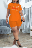 Orange Fashion Hot Drilling Draw String O Neck Short Sleeve Two Pieces