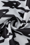 Black khaki Fashion Casual Print Patchwork With Belt Turndown Collar Long Sleeve Dresses