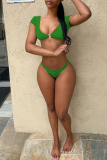 Green Fashion Sexy Solid Patchwork Swimwears (Without Paddings)