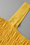 Yellow Street Solid Split Joint Fold Spaghetti Strap Straight Jumpsuits