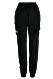 Black Casual Street Solid Hollowed Out Split Joint Regular High Waist Pencil Solid Color Bottoms