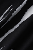 Black Casual Print Patchwork Asymmetrical Strapless Plus Size Jumpsuits