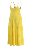 Yellow Casual Solid Patchwork Spaghetti Strap Straight Plus Size Dresses