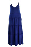 Blue Casual Solid Patchwork Spaghetti Strap Straight Plus Size Dresses