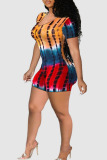 Colour Sexy Print Hollowed Out Patchwork Backless O Neck Regular Rompers