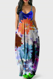 Colour Casual Sweet Print Patchwork Spaghetti Strap Sling Dress Dresses