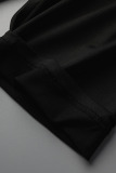 Black Casual Striped Print Split Joint V Neck Plus Size Two Pieces