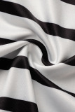 Black Casual Striped Print Split Joint V Neck Plus Size Two Pieces
