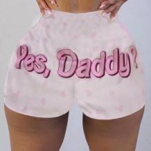 Pink Fashion Casual Skinny Print Shorts